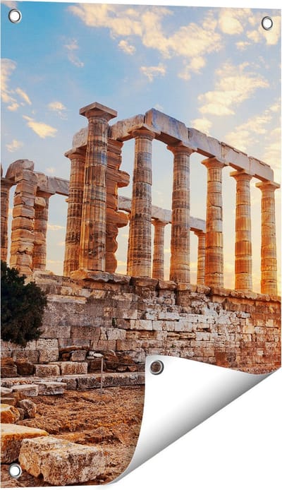 Gards Tuinposter Tempel van Poseidon in Athene, Griekenland - 40x60 cm - Tuindoek - Tuindecoratie - Wanddecoratie buiten - Tuinschilderij