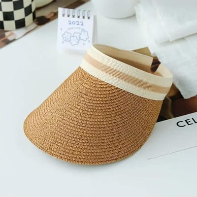Nieuwe Zomer Lege Top Zon Hoed Anti UV Vrouwelijke Buiten Vizier Pet Casual Schaduw Hoed Stro Breed Grote Rand Strand Zon Hoed Dame One Size beige
