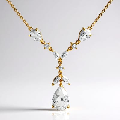 Cavill - Zilveren Halsketting - 925 Sterling Zilver Verguld - Witte Topaas 5,329 ct - Peervormige & Marquise Ketting - Elegante Sieraden Dames