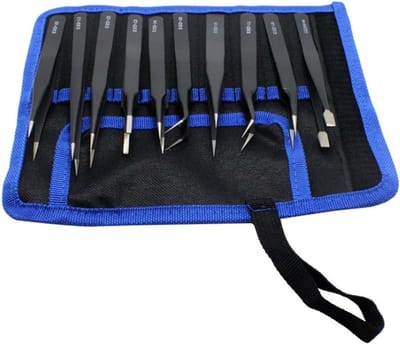 Pincet Set - Stalen Gereedschap - Precisie Werk - ESD Veilig - 10 Delig - Zilver