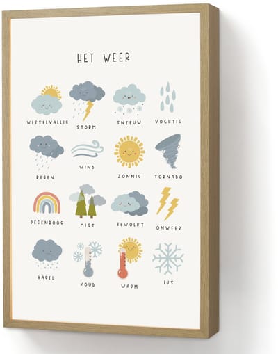 Nachtlampje 40x60 cm - Kinder lamp - Het weer - Leren voor kinderen - Educatief - Regenboog - Zon - Tafellamp kinderkamer draadloos - Slaapkamer lampje - Bedlamp kinderen - Kinderlampje - Wandlamp babykamer - Nachtlampjes