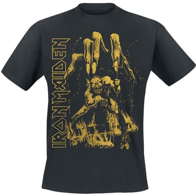 Iron Maiden T-shirt - Eddie Big Hand Yellow - S tot 3XL - voor Mannen - zwart