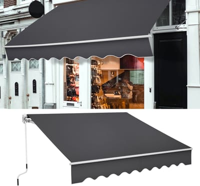 Froadp 250x200cm knikarmscherm Zonnescherm van aluminium en polyester Zonnescherm Balkonzonnescherm Zonwering Waterdicht Zichtbescherming Zonnescherm Anti-UV met handslinger voor terras Balkon Donkergrijs