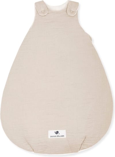 Julius Zöllner Baby sleeping bag muslin, warm filling 2.5 tog, washable at 40 °C, made in Germany, Oeko TEX Standard 100, sand, size 68/74