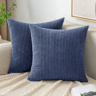 Set van 2 Corduroy Sierkussenslopen Gestreept 45x45 cm Donkerblauw