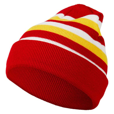 Apollo - Feest beanie rood-wit-geel - One size - Beanie oeteldonk - Beanie muts heren - Beanie - Beanie dames - Beanie carnaval - Warme muts carnaval