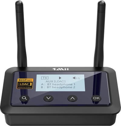 1Mii B03Pro+ HiFi Stereo Bluetooth 5.0 Transmitter TV, AptX Low Latency & HD Bluetooth-ontvanger voor stereo-installatie met gecertificeerde LDAC en LCD-display voor tv-thuistereo-installatie