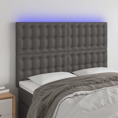 vidaXL - Hoofdbord - LED - 144x5x118/128 - cm - kunstleer - grijs