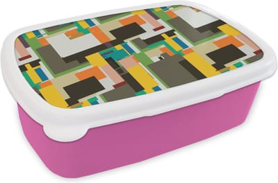 Broodtrommel Roze - Lunchbox - Brooddoos - Geometrisch - Patronen - Abstract - 18x12x6 cm - Kinderen - Meisje
