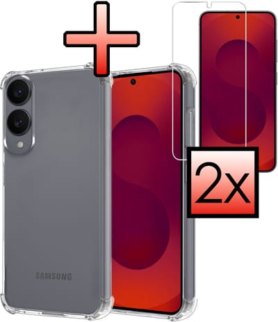 Hoesje - Met Screenprotector - 2 Stuks - Geschikt voor Samsung Galaxy S25 Edge - Sterk & Shockproof - Siliconen Case - Back Cover - Telefoon Hoes - Shock Proof - Transparant