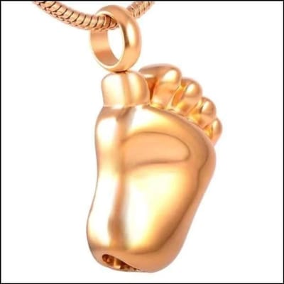 Aramat Jewels | Gedenkhangers | Stalen Ashanger Voetje Kind – Gedenksieraad Zilverkleurig Zonder Ketting | Goudkleur-2.5x1.4cm | |18mm | Staal | Volwassenen | Verkleurd niet