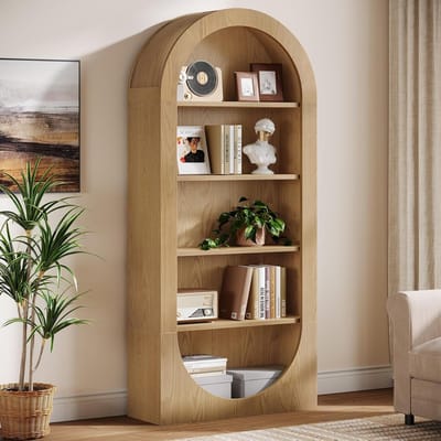 Tribesigns- Boekenrek - gebogen Boekenkast Industrieel - 5 Lagen - Hout - Bruin - 80 x 30 x 180cm