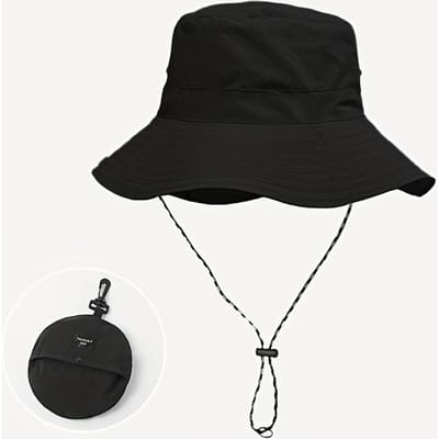 1 pièce Chapeau Bob d'Été Hommes & Femmes - Séchage Rapide, Pliable, Large Bord, Tissu Non Extensible, Lavable à la Main, Style Vacances noir