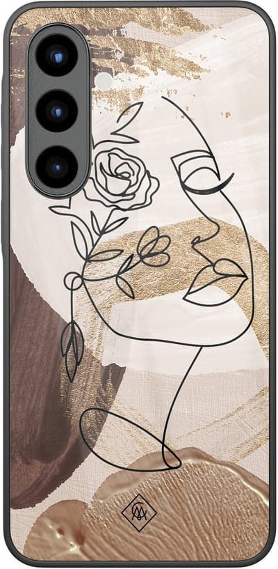 Casimoda® hoesje - Geschikt voor Samsung Galaxy A57 - Abstract Gezicht Bruin - Luxe Hard Case Zwart - Backcover telefoonhoesje - Bruin/beige