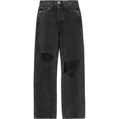 RE/DONE 90s High Rise Loose Washed Blk With Rip Maat: 23 | Straight Jeans Outlet | Dames | Grijs