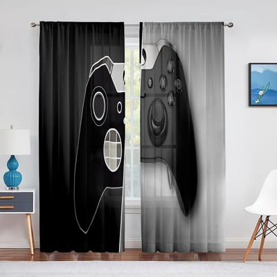 Jongens Gamer Tule Gordijnen voor Woonkamer Decoratie Gaming Controller Videogame voor Kinderen Transparant Voile Gordijn Raamgordijnen Jaloezieën 1 PCS W100XH250cm&Grommet Top