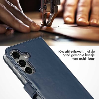 Selencia Hoesje - Geschikt voor Samsung Galaxy S25 Plus - Echt Lederen Bookcase - Blauw