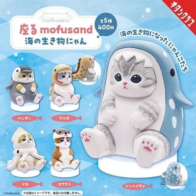 Mofusand COS Créature Marine Posture Assise Figurine Jouet Chat Calmar Pingouin Requin Décoration de Bureau Cadeau d'Anniversaire pour Collectionneurs blue