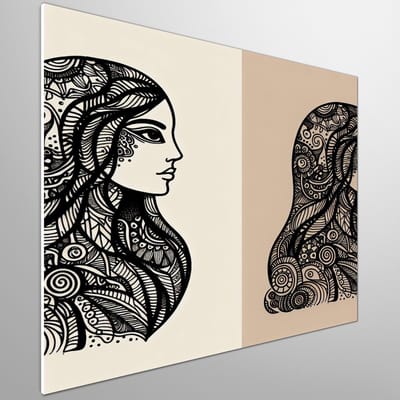 Doodle vrouw schilderij | Flowing Lines of Feminine Elegance: Intricate Doodle Woman Art | Kunst - 75x75 centimeter op Forex | Foto op Forex