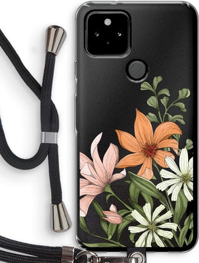 Case Company® - Hoesje met koord geschikt voor Google Pixel 5 hoesje met Koord - Floral bouquet - Telefoonhoesje met Zwart Koord - Bescherming aan alle Kanten en Over de Schermrand