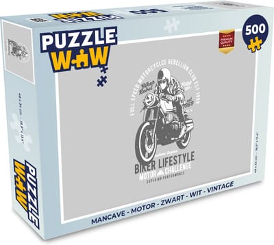 Puzzel Mancave - Motor - Zwart - Wit - Vintage - Legpuzzel - Puzzel 500 stukjes