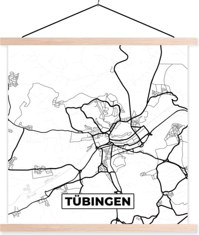 Posterhanger incl. Poster 40x40 cm - Schoolplaat - Plattegrond - Kaart - Tübingen - Stadskaart - Textielposter - Blanke latten - Stadskaart