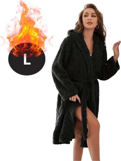 Bovista Badjas Dames - Fleece - Katoen - Badstof - Sauna - Hamam - Wafel - Bathrobe - Duster - Ochtendjas - Kimono - Spa - Zwart L