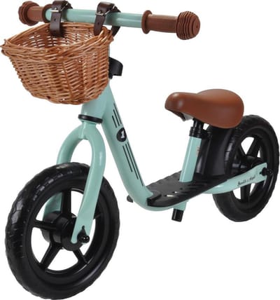 Bandits & Angels Metalen Loopfiets Met Mandje Starter Mint Groen met Voetenplank vanaf 2 Jaar - Limited Edition - Mint Groene Loop Fiets - Verstelbaar Zadel 29 tot 39 cm - Voor Jongens en Meisjes - Compact en Veilig - Lage Instap met Voetenplank