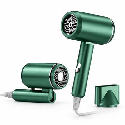 Opvouwbare haardroger - 1300 W - 3 snelheden - warme en koude lucht - blaasmond - groen