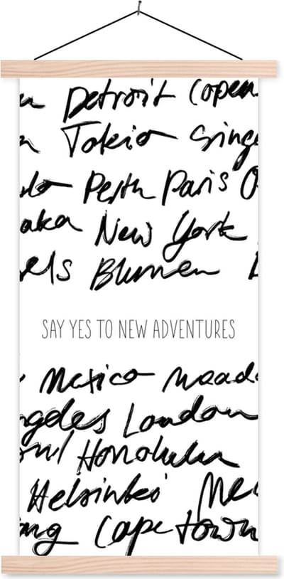 Posterhanger incl. Poster 60x120 cm - Schoolplaat - Spreuken - Quotes - Say yes to new adventures - Mexico - Textielposter - Blanke latten