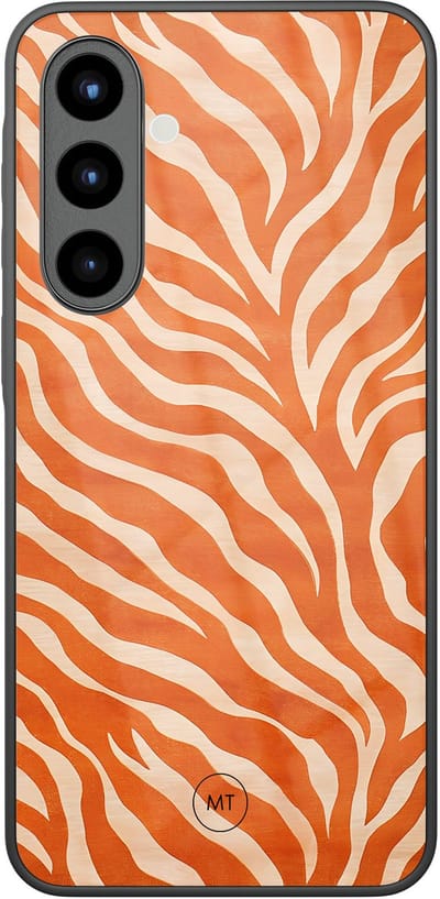 Hoesje geschikt voor Samsung Galaxy A56 - Zebra oranje - Hard Case Zwart Back Cover - Print - Oranje - Mooie Telefoonhoesjes