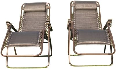 Set van 2 Gewatteerde Tuinligstoelen – Bruin Tweed, Weerbestendig en Verstelbaar