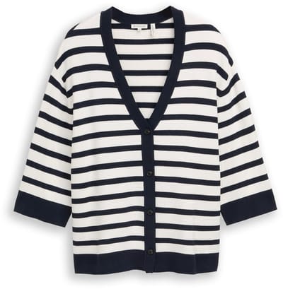 Tom Tailor - Plus Size - Losvallend vest met streepjesmotief - Maat 54 - white sky blue knit stripe