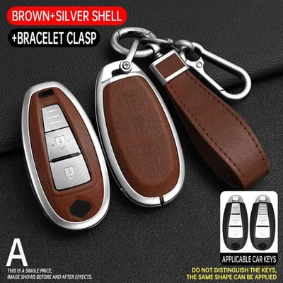 Coque de protection pour clé de voiture en alliage de zinc + cuir pour Suzuki Baleno Ciaz Ertiga Ignis Kizashi Sx4 S-Cross Swift Vitars 2 3 Boutons à distance black