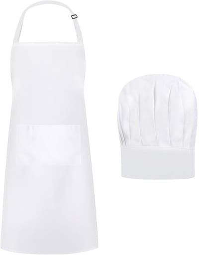 Dailygoods - Koksmuts en Schort Set - Verstelbare Wit Kookschort voor Thuis en Restaurant