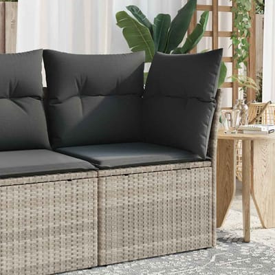 vidaXL - Tuinhoekbank - met - kussens - poly - rattan - lichtgrijs