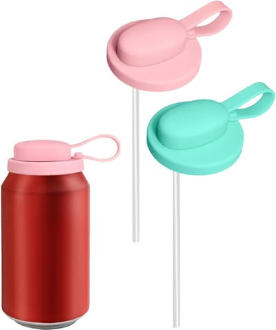2 Stuks Siliconen Blikdeksels - Blikdeksels met Rietjes - Sluiting Van Drankblikjes - Soda Saver - Anti-stof Deksels - 6cm - BPA-vrij - Herbruikbaar - Geschikt Voor Frisdrank, Cola, Limonade - roze - groen