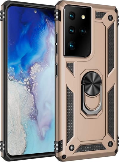 Ring Armor hoesje Geschikt voor Samsung Galaxy S21 Ultra - Goud - Draaibare standaard - Magneet - ZT Accessoires