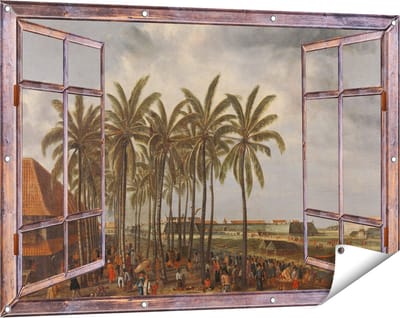 Gards Tuinposter Doorkijk Het Kasteel van Batavia - Andries Beeckman - 120x80 cm - Tuindoek - Tuindecoratie - Wanddecoratie buiten - Tuinschilderij