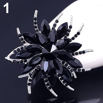 Bruiloft Bruids Grote Bloem Glanzende Strass Dame Sjaal Broche Pin Sieraden Decor zwart