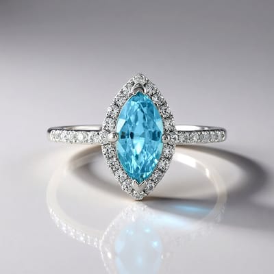 Cavill - Zilveren ring - 925 Sterling Zilver - Ratanakiri blauwe zirkoon 1,673 ct marquise - 30 ronde zirkonia's 0,442 ct - Elegante dames ring