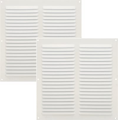AMIG Ventilatierooster/muurrooster - 2x - 250 x 250 mm - aluminium - wit - schoepenrooster