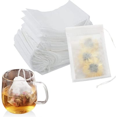 EXCITAT Non-woven theefilterdoek - 200 vel per verpakking - geschikt voor losse thee - 7 x 9 cm - met trekkoord theezakje - geschikt voor aromatherapiethee, kruidenthee, lavendelthee, koffie