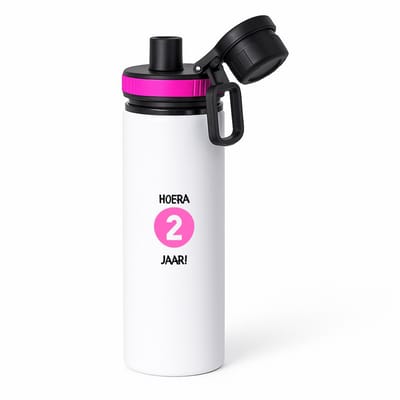 Hacebo® - Hoera 2 jaar waterfles met draaidop roze - Verjaardag - Jarigen - Verjaardagscadeau - peuter - Happy birthday - water fles - 850ML