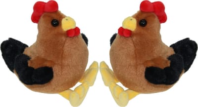 Cornelissen Knuffel kip/haan - Set van 2x stuks - 15 cm - pluche - knuffelkip - knuffelhaan - knuffeldier - boerderij dieren knuffels