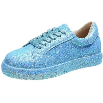 Vrouwen Vulcaniseer Schoenen Sneakers Zilver Bling Schoenen Meisjes Platte Glitter Sneakers Casual Vrouwelijke Ademende Veter Sportschoenen 41 hemelsblauwe kleur