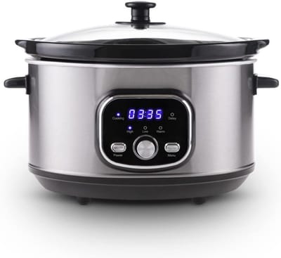 ApexArte® Slowcooker met Timer - Keramische Binnenpan - Hotpot - Zilver