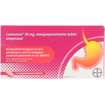 Losecosan 20 Mg Tabletten | 14 stuks | Vermindert Maagzuur met Omeprazol | Verlicht Brandend Maagzuur en Zure Oprispingen | Werkt Tot 24 Uur | Voor Volwassenen