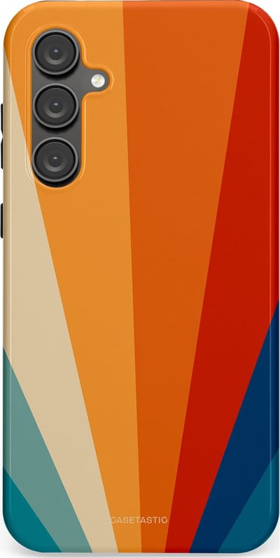 Casetastic hoesje geschikt voor Samsung Galaxy S23 FE - Dubbellaagse bescherming - Retro straal - Fashion Case - Oranje Okergeel Petrol Rood