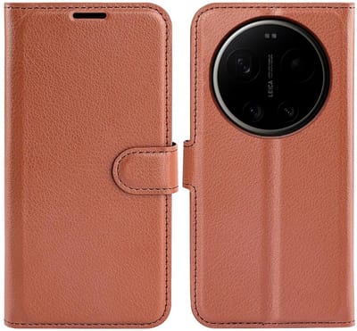 Hoesje geschikt voor Xiaomi 17 Ultra - Phonesta Litchi Skin Book Wallet Case - Bruin